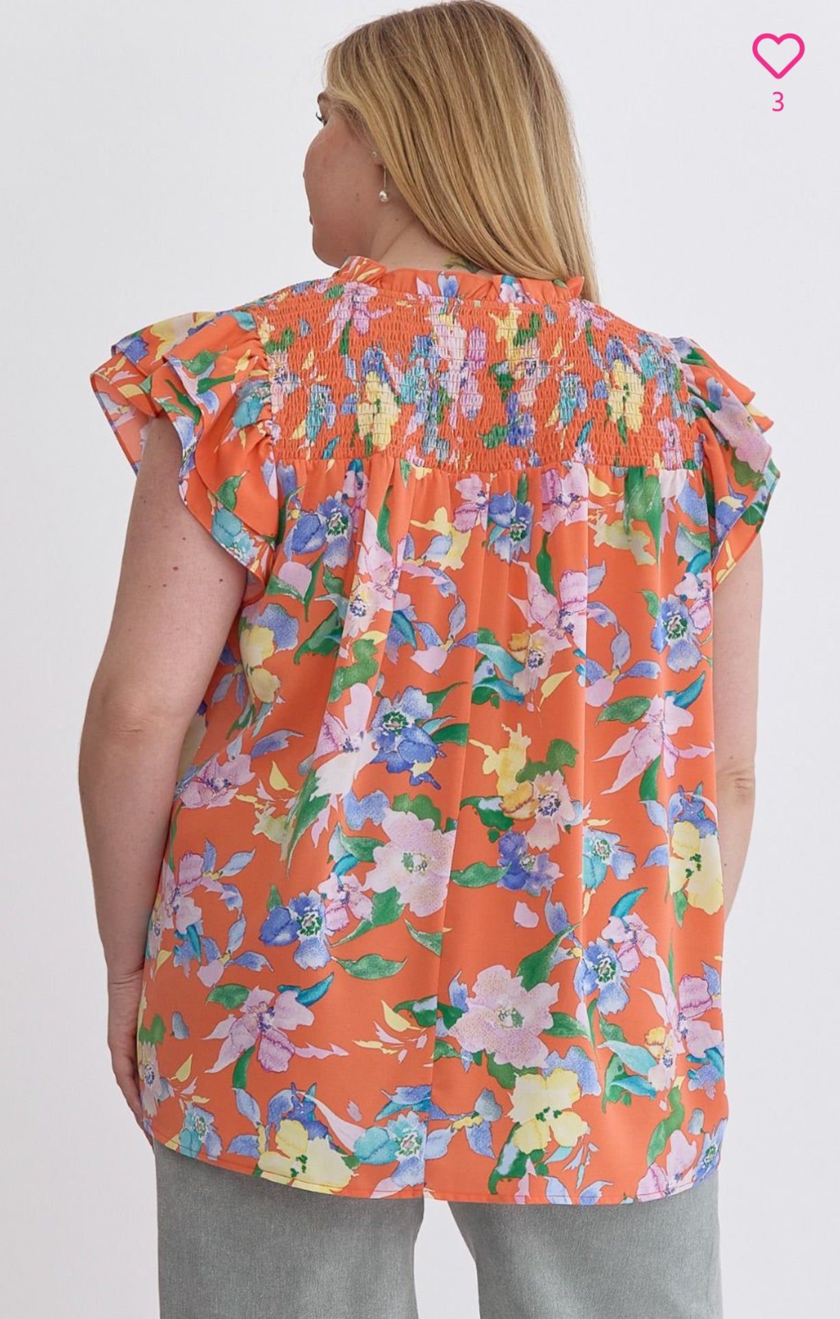 Floral Print V-neck top-Orange