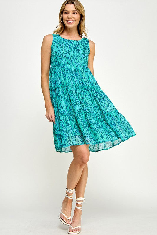 Dots Print Sleeveless Tiered Dress