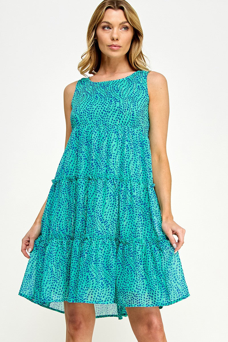 Dots Print Sleeveless Tiered Dress