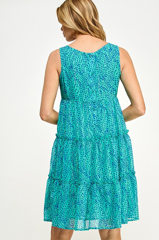 Dots Print Sleeveless Tiered Dress