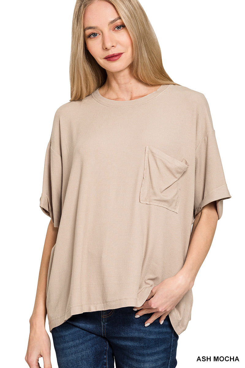 Zenana-OVERSIZED RIBBED ROUND NECK SHORT SLEEVE TEE