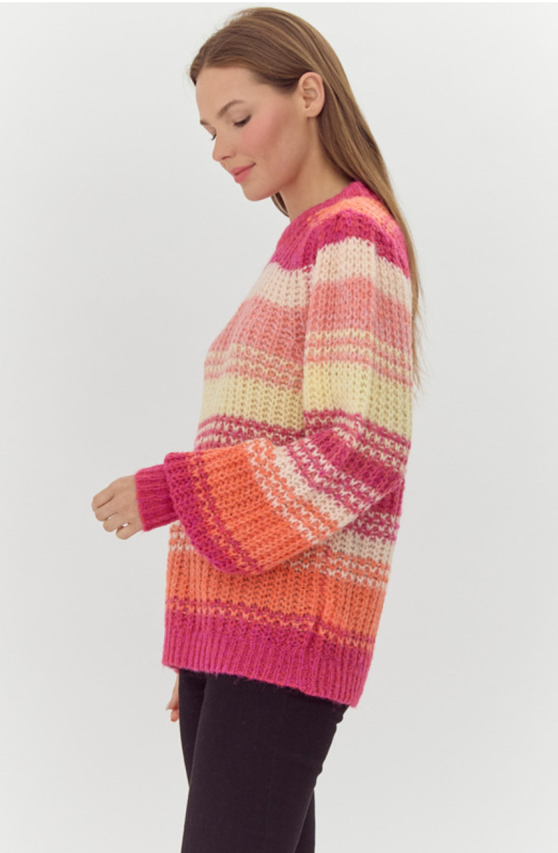 BB-Pink Bubble Sleeve Chunky Sweater