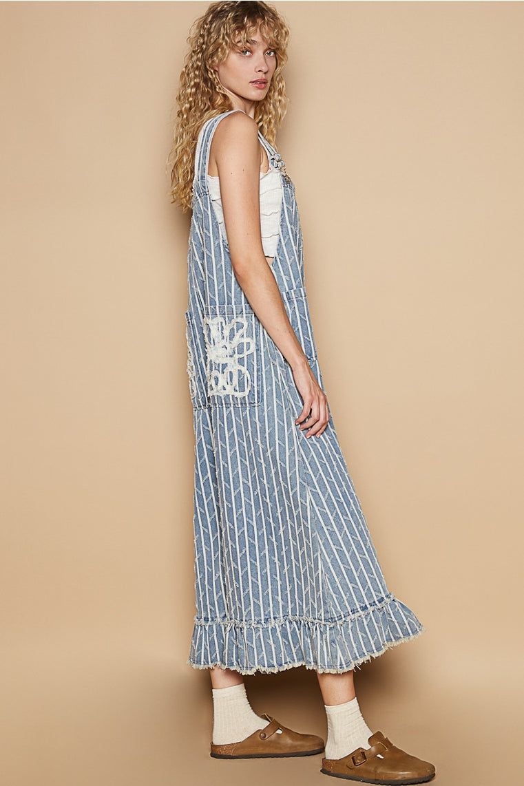 BB- Embroidered Ruffle Detail Overalls