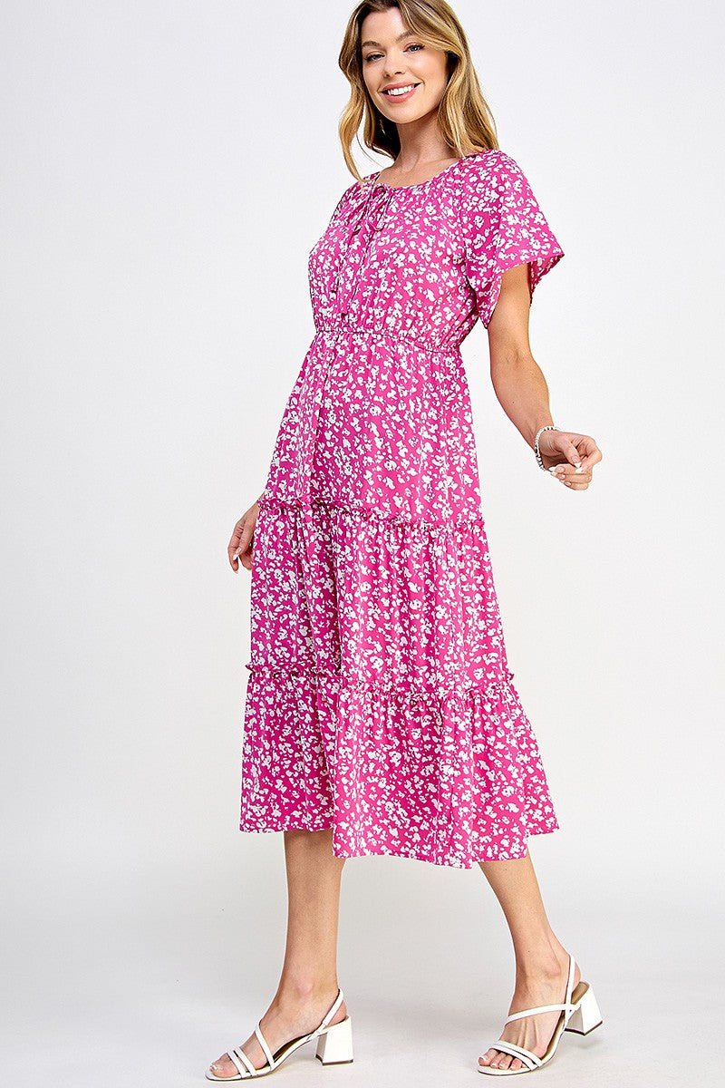 Tie Front Printed Midi Dress