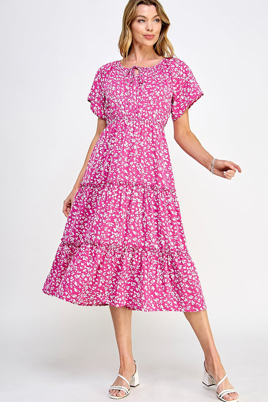 Tie Front Printed Midi Dress
