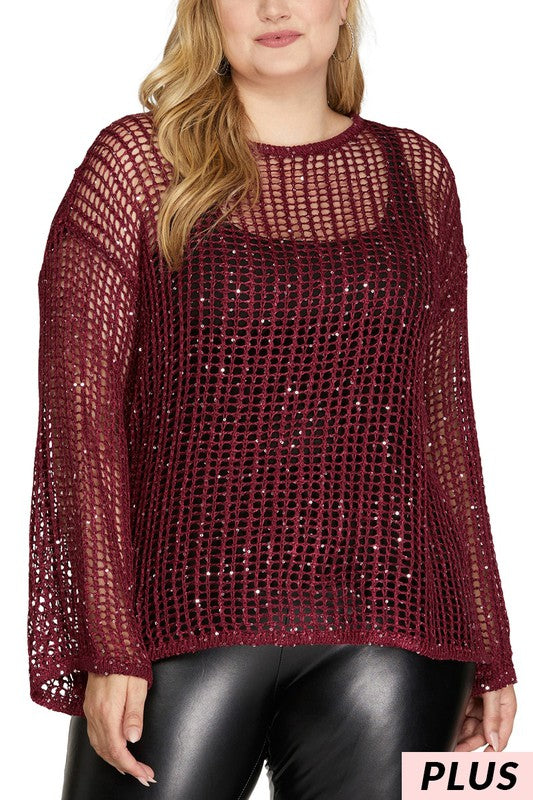 Sequin Fish Net Plus Top