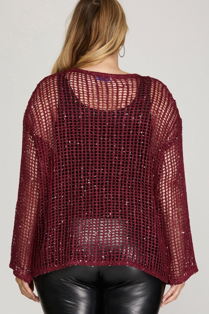 Sequin Fish Net Plus Top