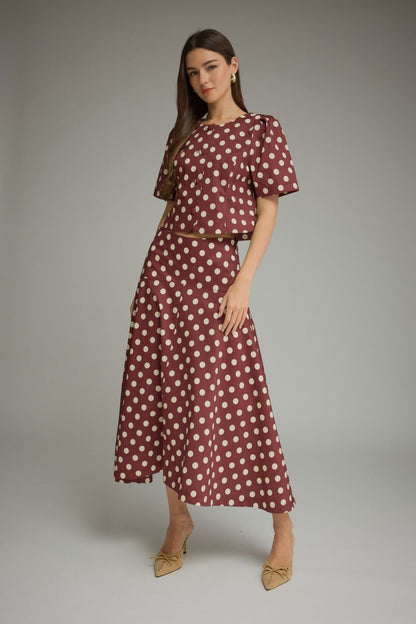 Entro-Polka dot midi skirt with a side zipper and matching top