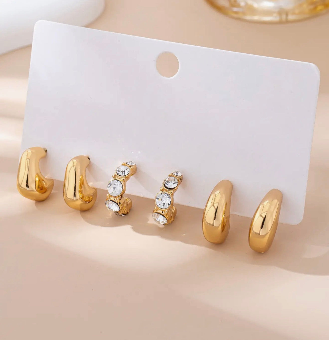 Rhinestone Geo Puffy Hoop Trio