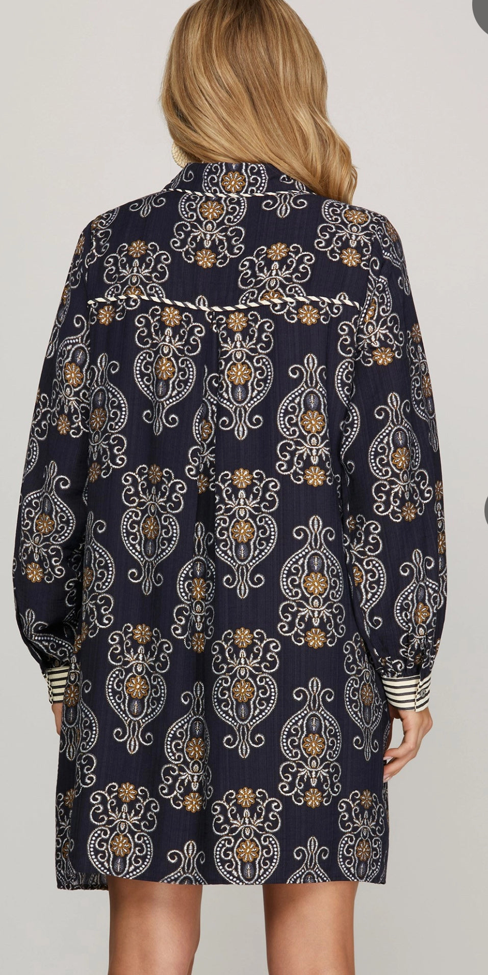Women’s Long Sleeve Woven Print Mini Dress