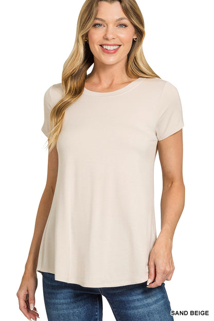 Zenana- FLOWY ROUND HEM RAYON SHORT SLEEVE TOP