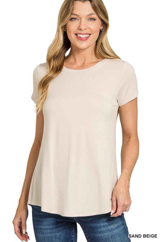 Zenana- FLOWY ROUND HEM RAYON SHORT SLEEVE TOP