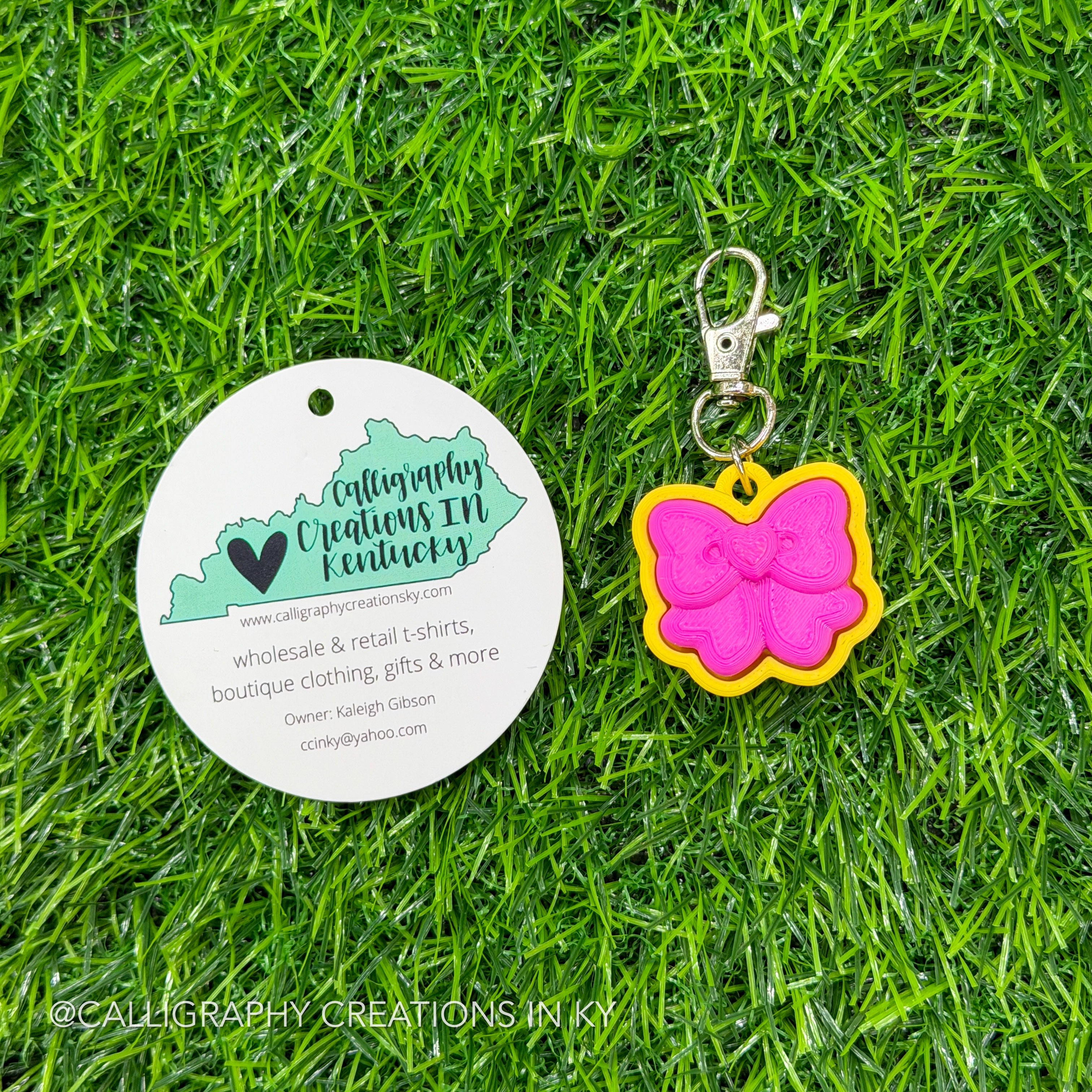 Magenta/Lemon Bow Fidget Clicker Keychain