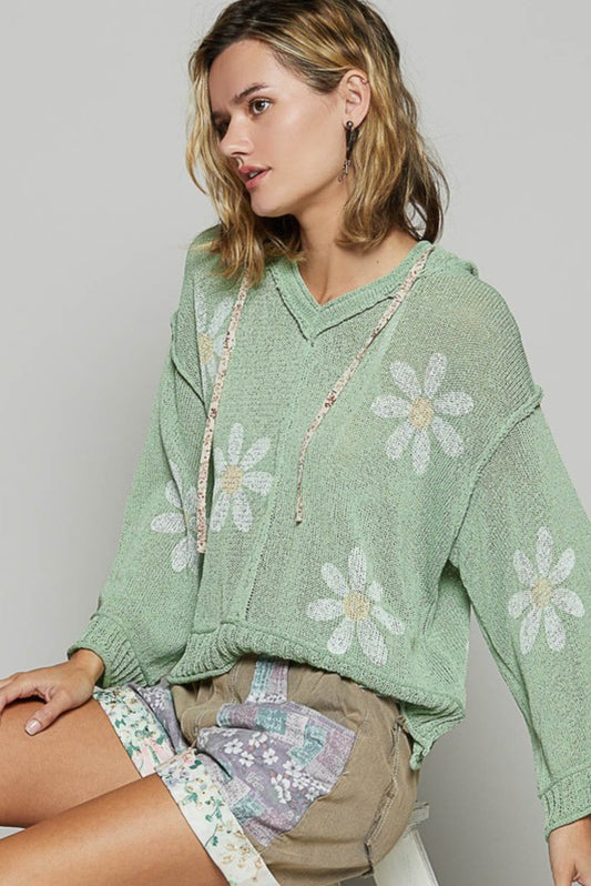 Flower Print Hoodie Sweater