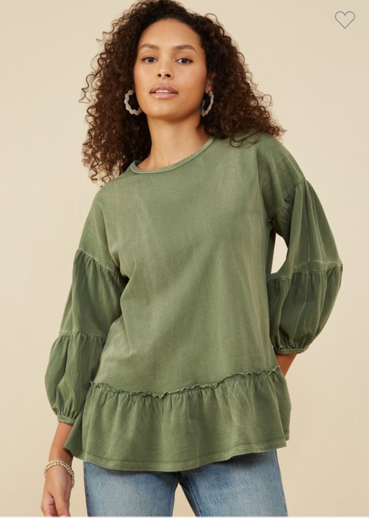 BB - Washed Puff Sleeve Ruffled Top - Talk of the Town