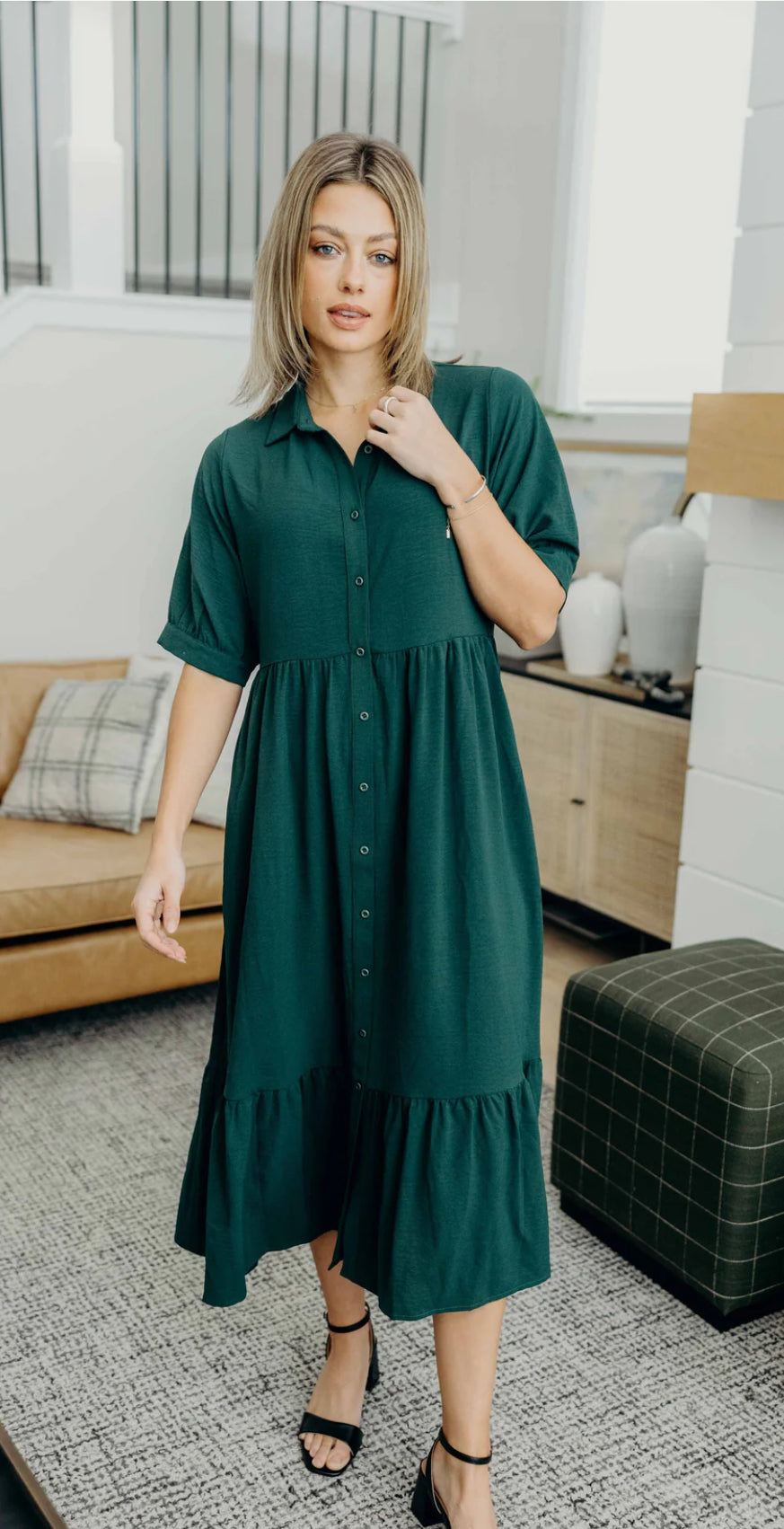 Ruffle Hem Button Front Maxi Dress-Leo