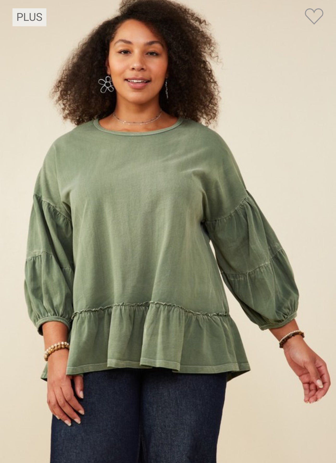 BB - Washed Puff Sleeve Ruffled Top - Talk of the Town