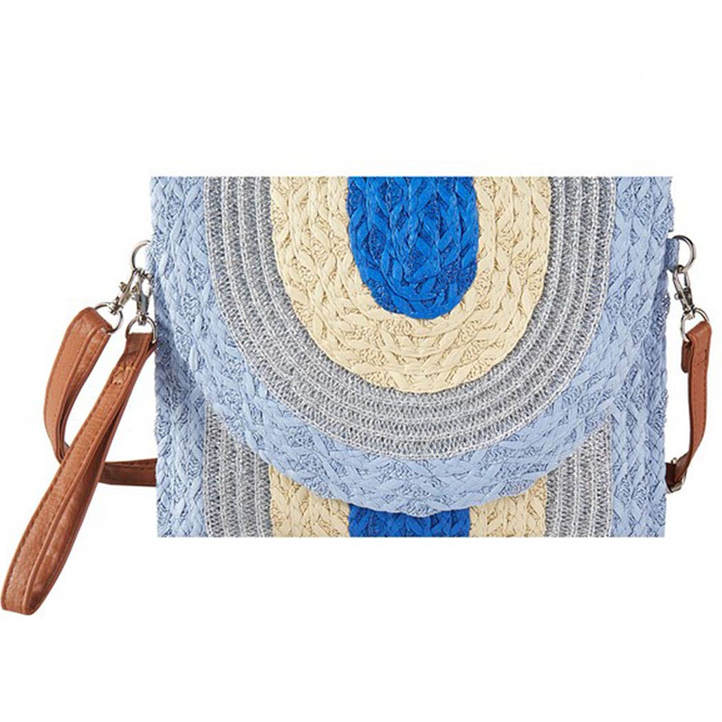 METALLIC LINED MULTI COLOR STRAW CLUTCH & CROSSBODY BAG.