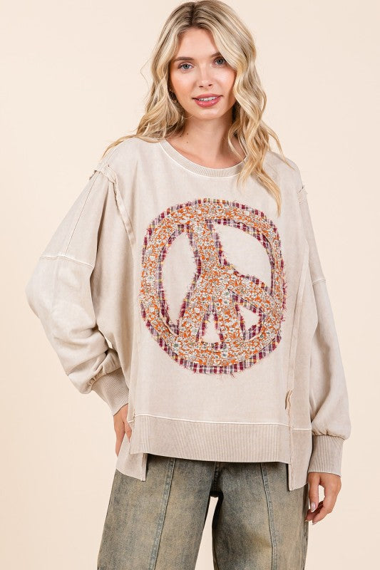 Relaxed fit cotton sweatshirt with mixed media patchwork