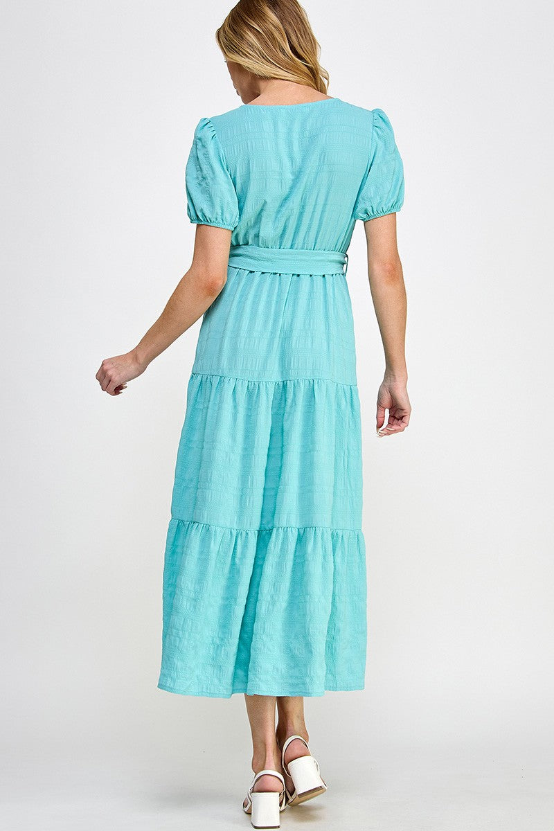 Surplice Neck Waist Tie Midi Dress