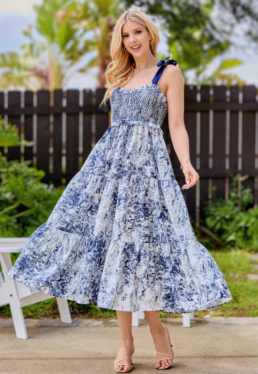 Floral Tie-Shoulder Midi Dress