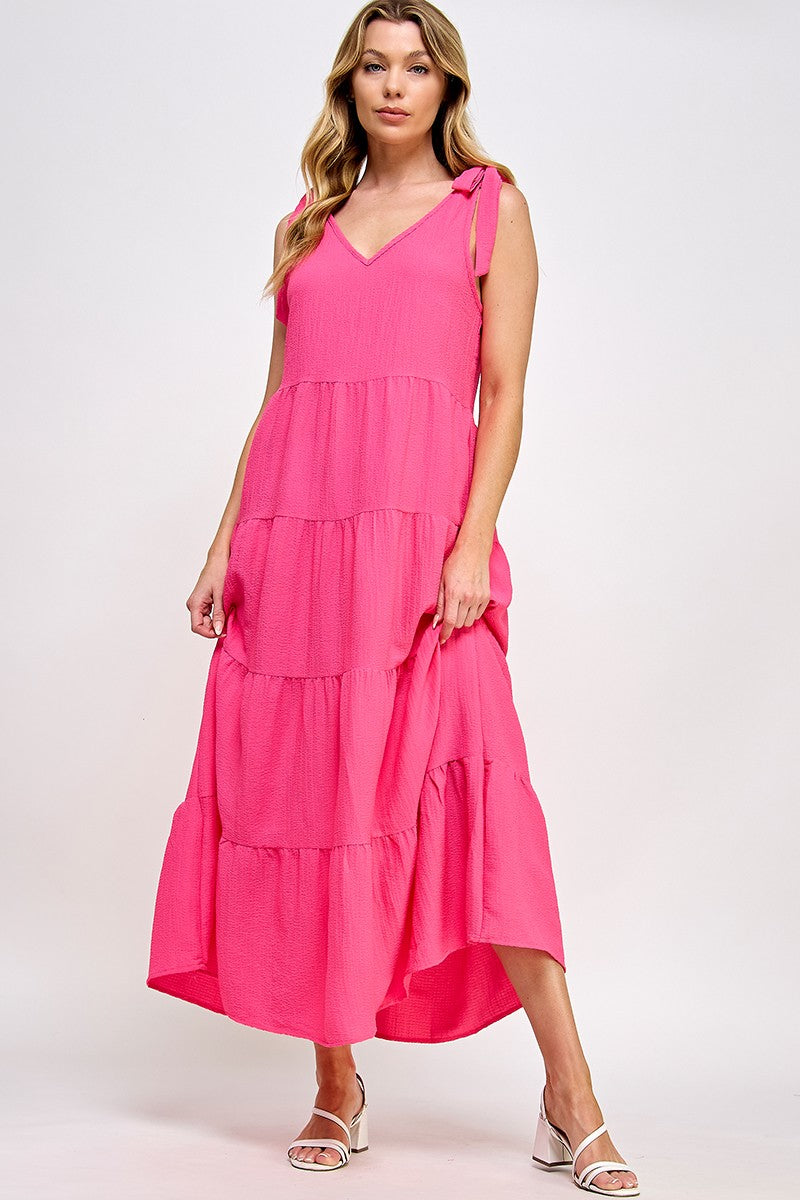 V Neck Tie Shoulder Maxi Dress