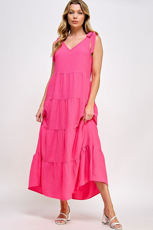 V Neck Tie Shoulder Maxi Dress