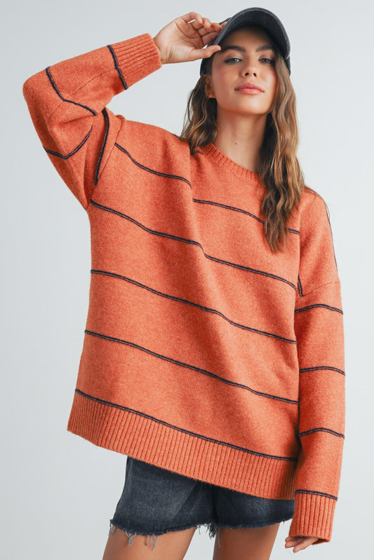 Striped Pattern Drop Shoulder Sweater