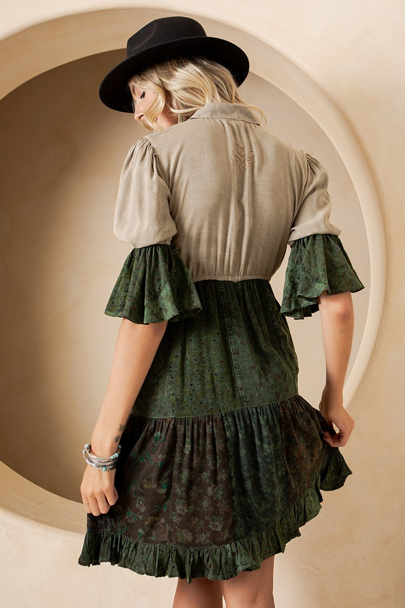 Boho Embroidered Patchwork Tiered Dress