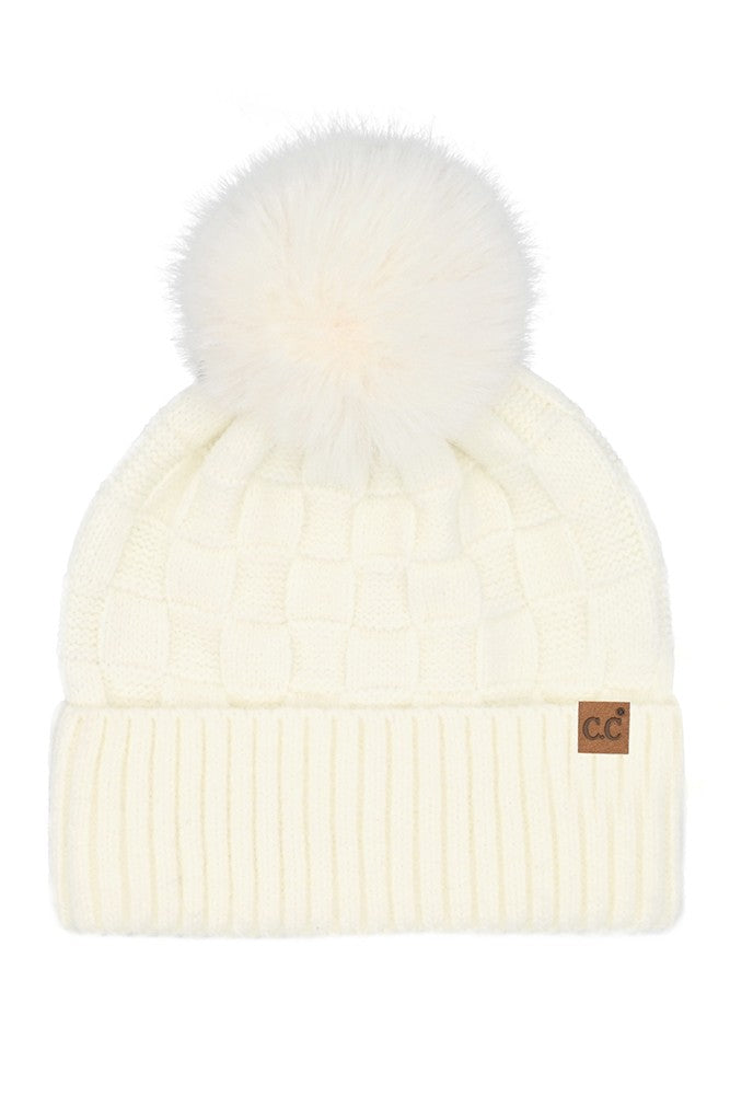 C.C Weaving Texture Knit Pom Beanie Hat