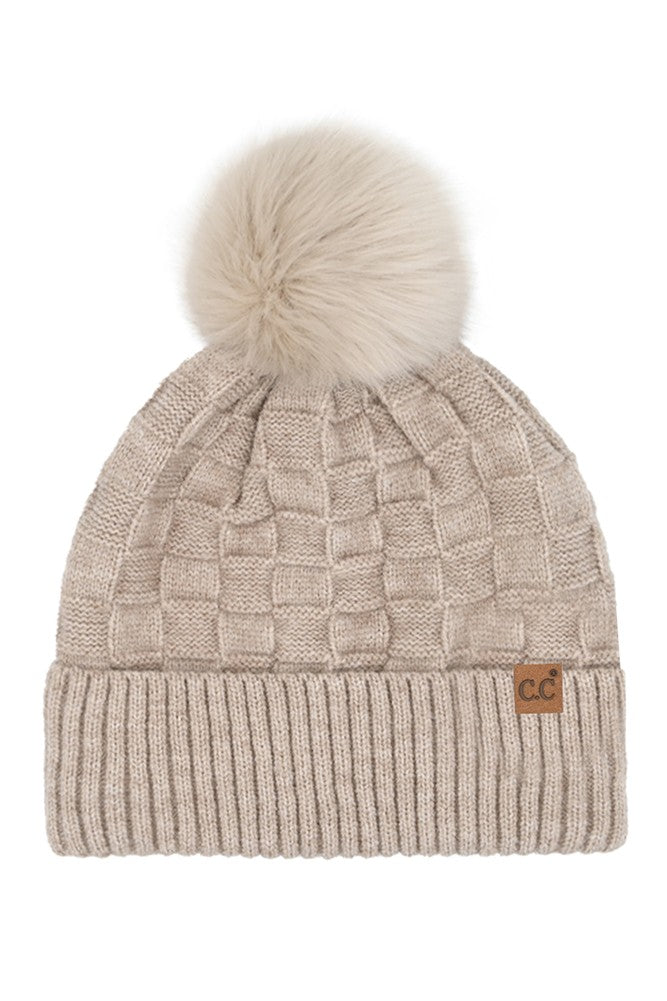 C.C Weaving Texture Knit Pom Beanie Hat