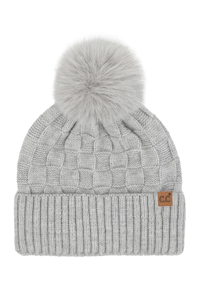 C.C Weaving Texture Knit Pom Beanie Hat