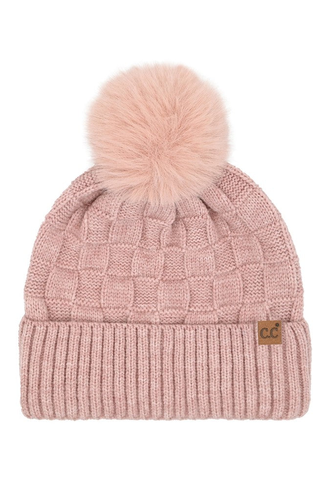 C.C Weaving Texture Knit Pom Beanie Hat