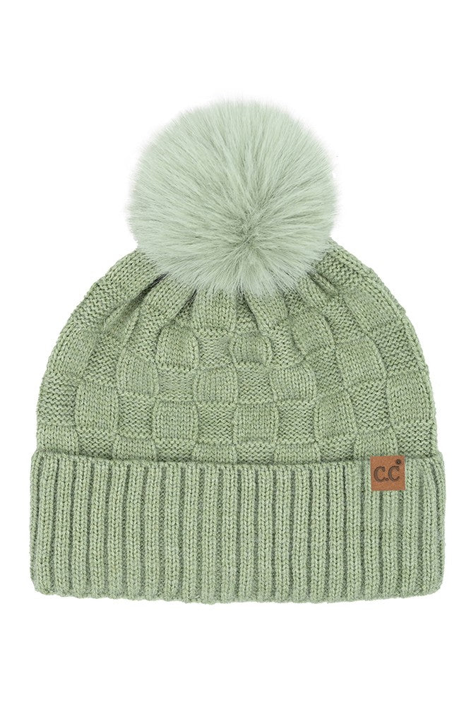 C.C Weaving Texture Knit Pom Beanie Hat