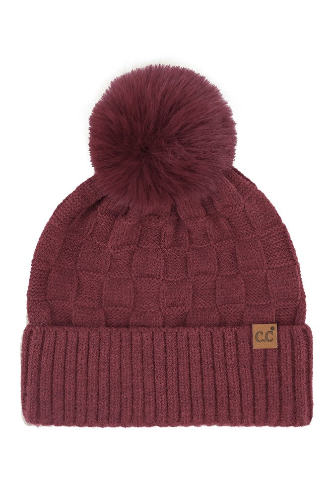 C.C Weaving Texture Knit Pom Beanie Hat
