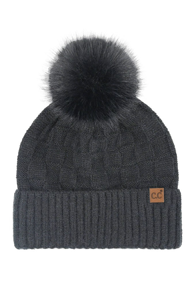 C.C Weaving Texture Knit Pom Beanie Hat