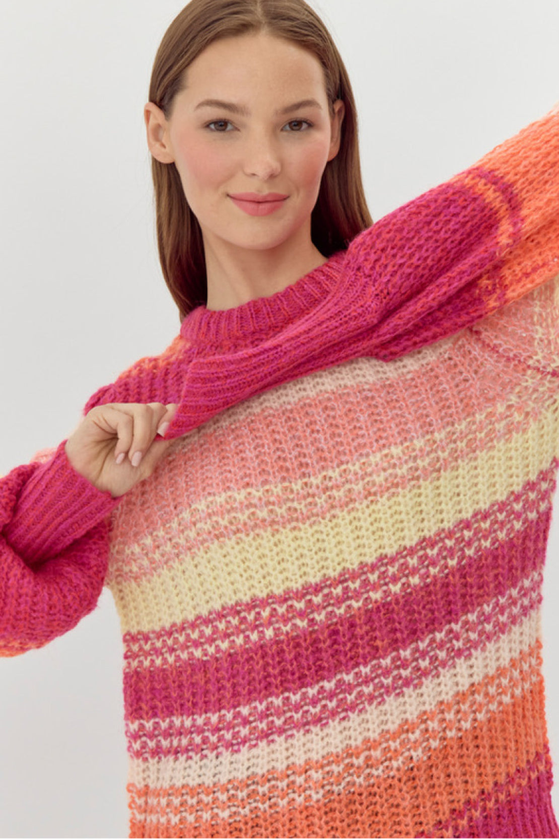 BB-Pink Bubble Sleeve Chunky Sweater