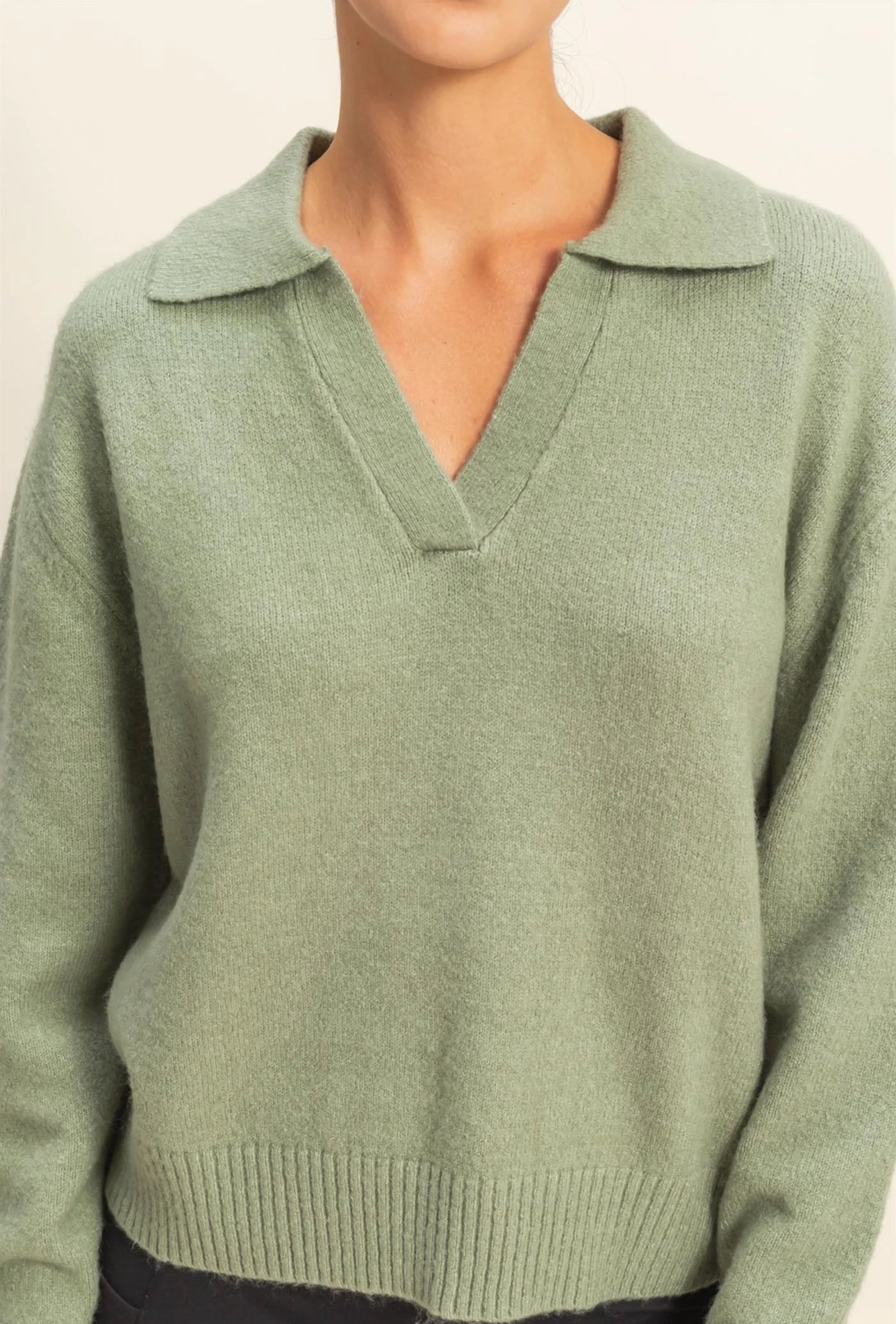 V-Neck Collared Knit Sweater