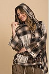 Oversized boxy fit flannel hoodie with half button front