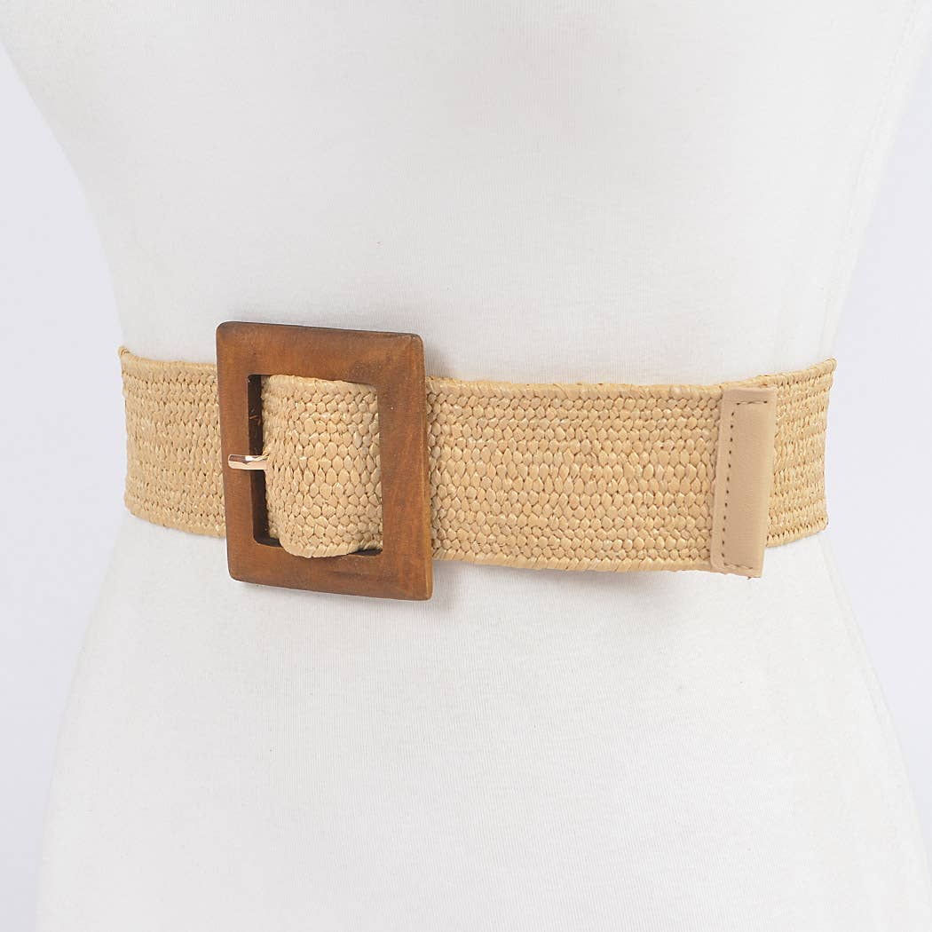 Square Wood Buckle Straw Belt