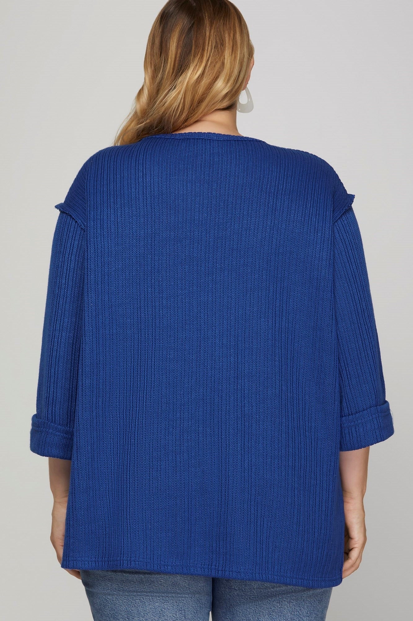 Plus 3/4 Folded Sleeve Knit Top