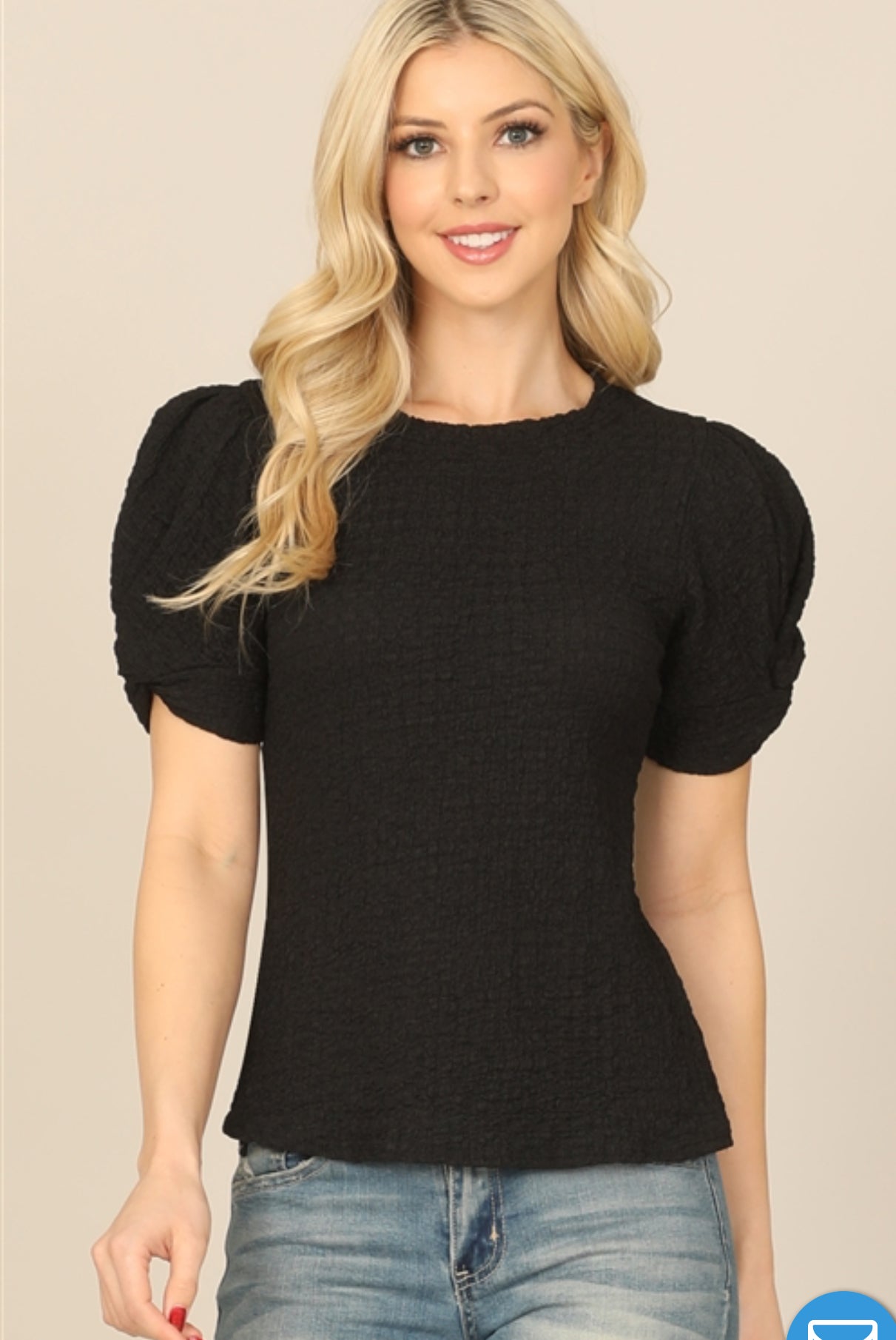 BB-Twist Puff Sleeve Crepe Top