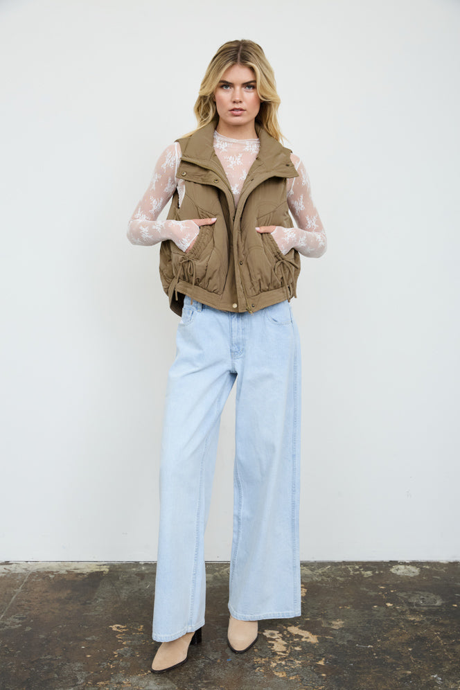 Blu Pepper-WAVE QUILTED SNAP-FRONT STAND COLLAR VEST