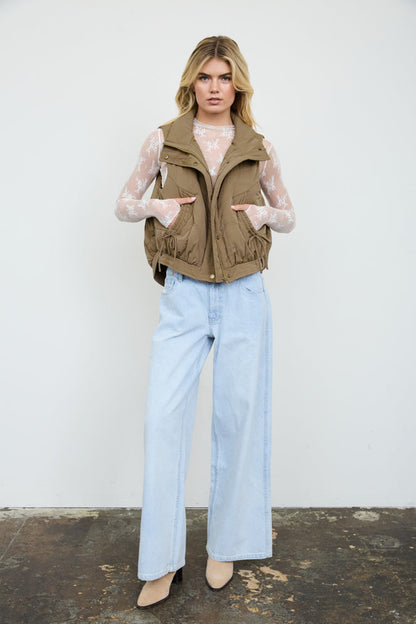 Blu Pepper-WAVE QUILTED SNAP-FRONT STAND COLLAR VEST