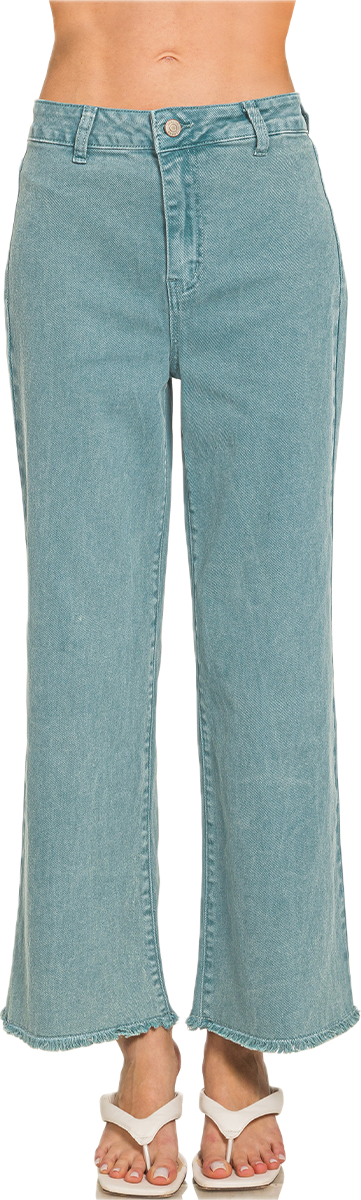 Zenana Acid Washed High Waist Frayed Wide Pants