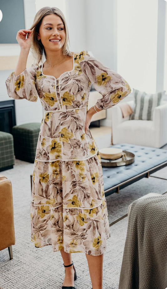 Floral Tiered Midi Dress