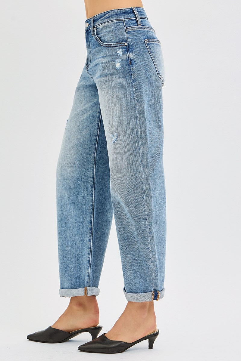 Slouchy Ankle Barrel Cuffed Hem Jeans