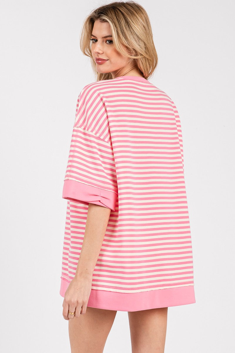 Baby Pink Striped Oversized Top