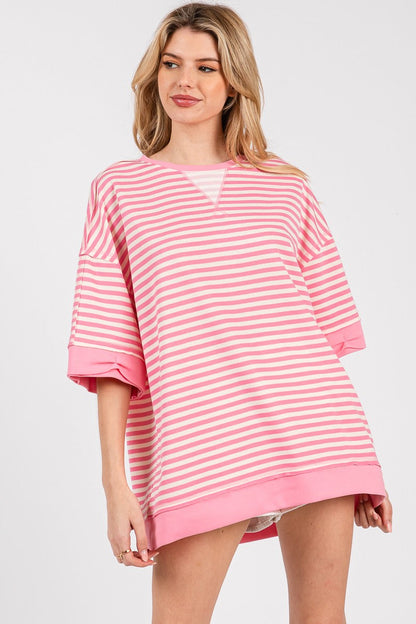 Baby Pink Striped Oversized Top