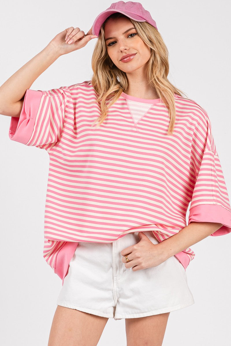 Baby Pink Striped Oversized Top
